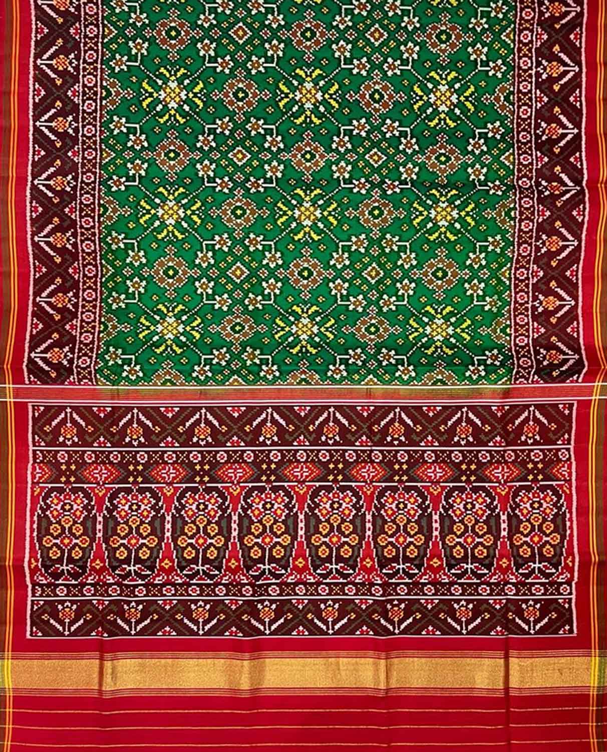 Green Semi Patan Patola Handloom Pure Silk Saree - Luxurion World