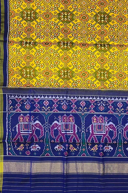 Yellow Semi Patan Patola Handloom Pure Silk Saree - Luxurion World