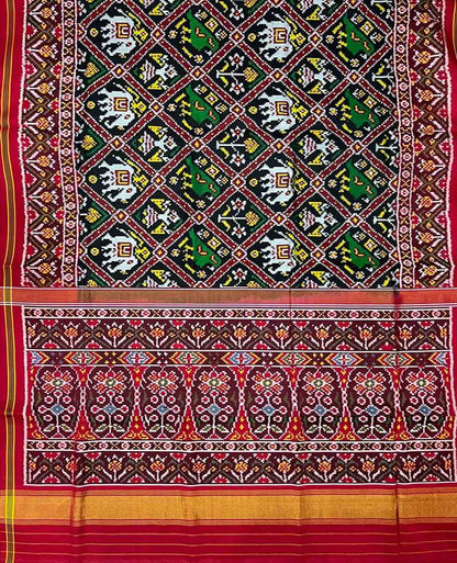 Black Semi Patan Patola Handloom Pure Silk Saree - Luxurion World
