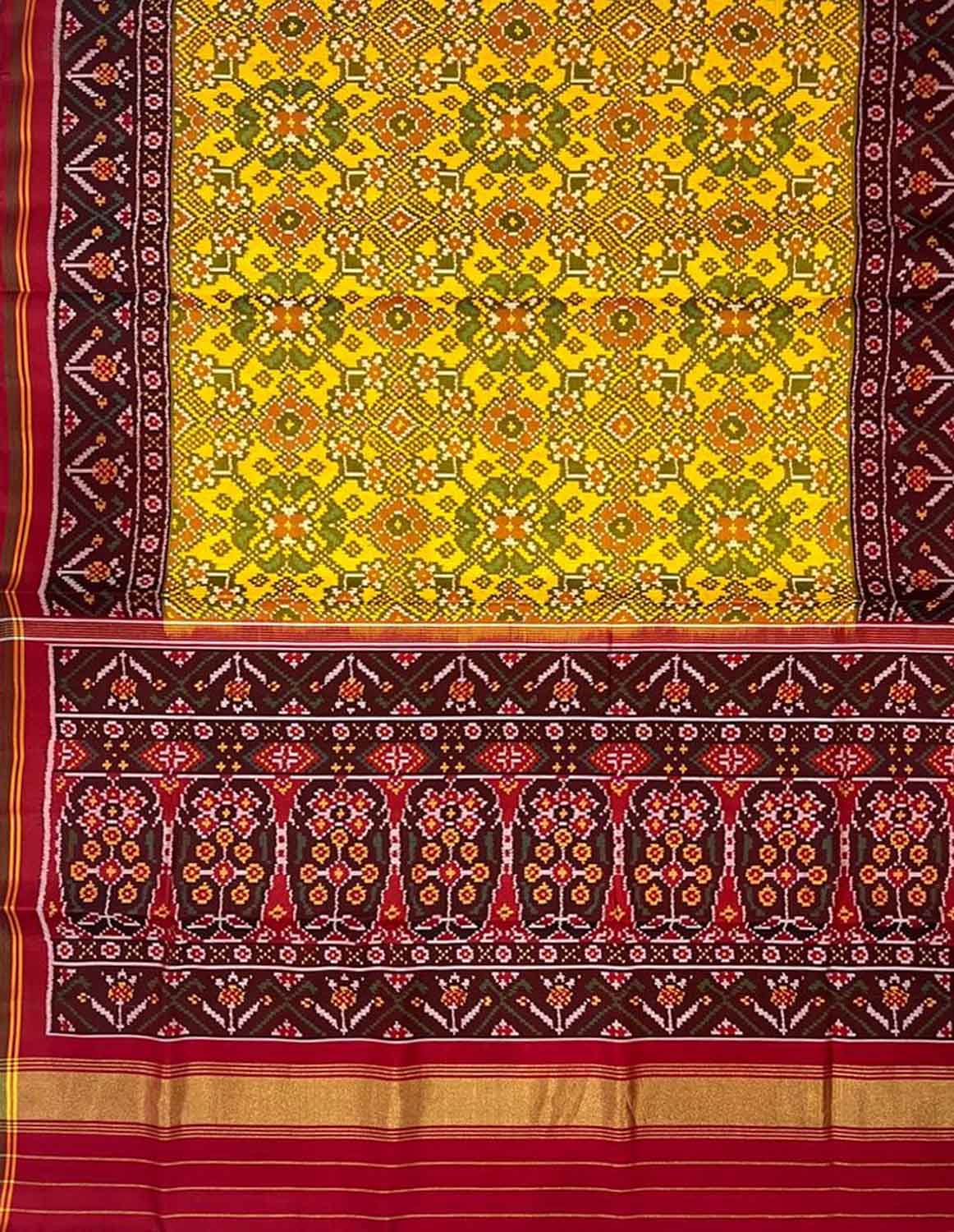 Yellow Semi Patan Patola Handloom Pure Silk Saree - Luxurion World