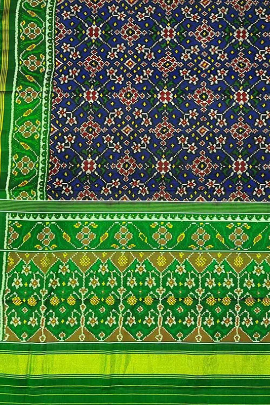 Blue Semi Patan Patola Handloom Pure Silk Saree - Luxurion World