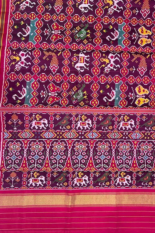 Purple Semi Patan Patola Handloom Pure Silk Saree - Luxurion World