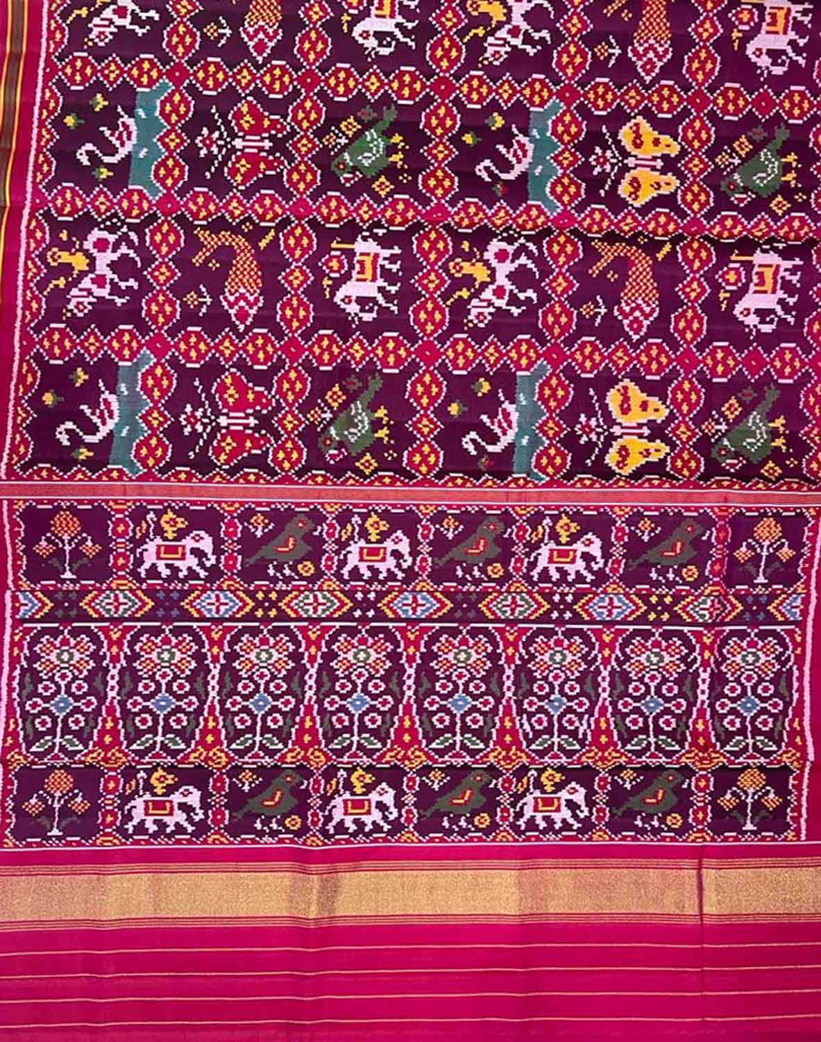 Purple Semi Patan Patola Handloom Pure Silk Saree - Luxurion World