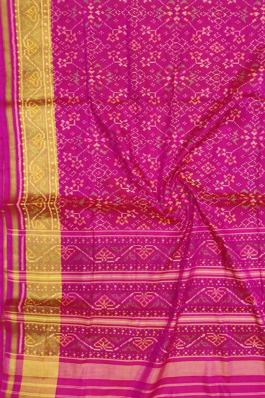 Pink Handloom Single Ikat Patola Pure Silk Saree - Luxurion World