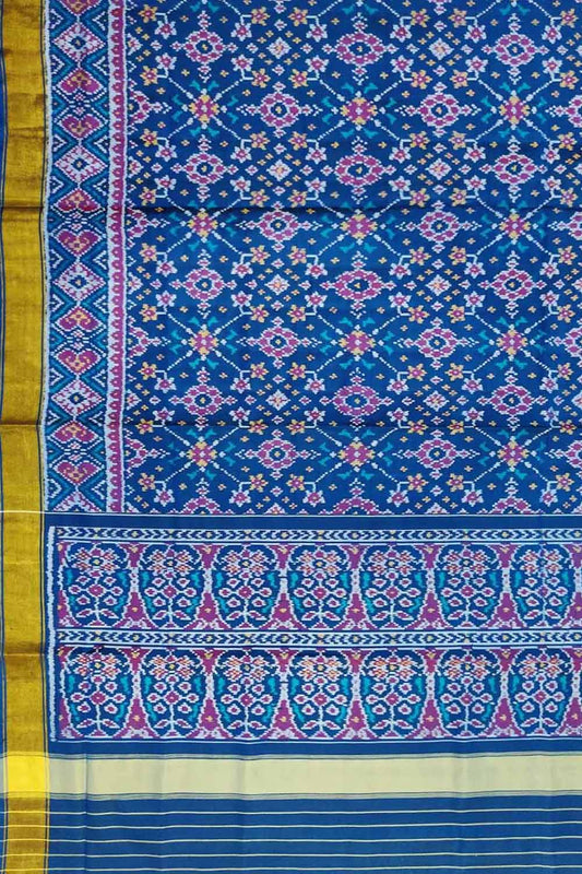 Blue Handloom Single Ikat Patola Pure Silk Saree - Luxurion World