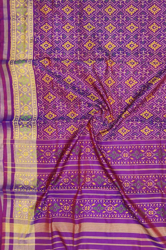 Purple Handloom Single Ikat Patola Pure Silk Saree - Luxurion World