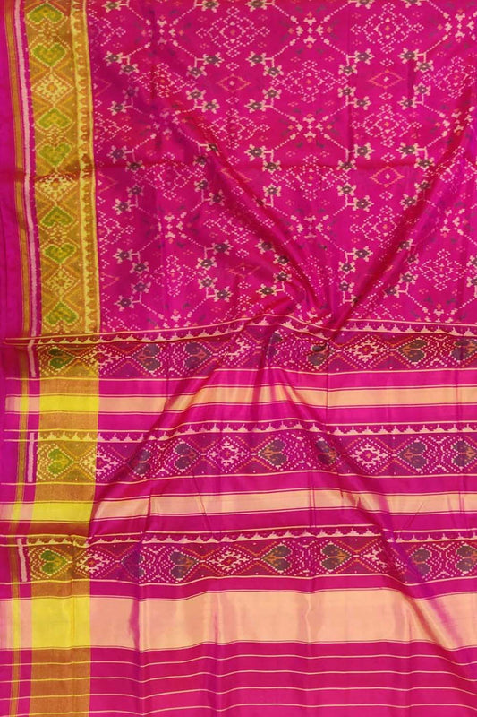 Pink Handloom Single Ikat Patola Pure Silk Saree - Luxurion World