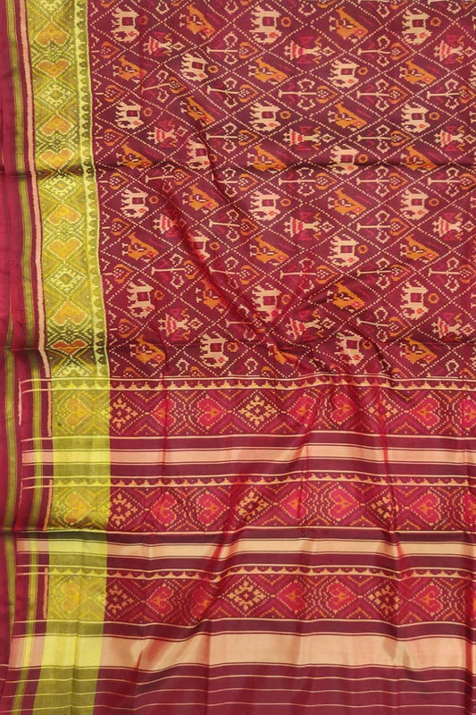 Maroon Handloom Single Ikat Patola Pure Silk Saree - Luxurion World