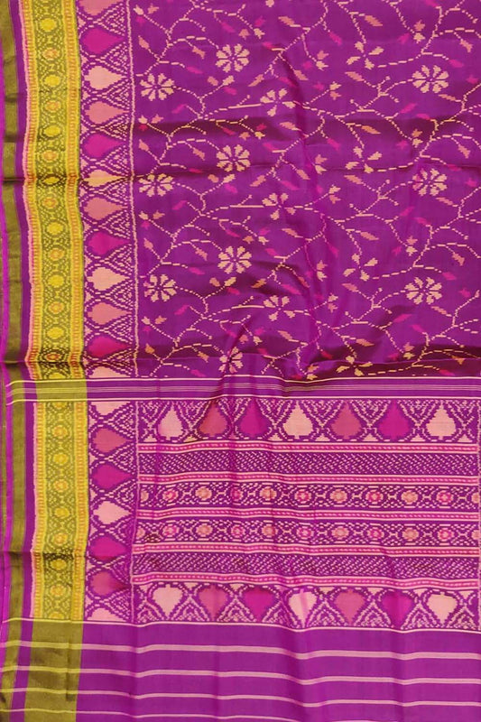Purple Handloom Single Ikat Patola Pure Silk Saree - Luxurion World