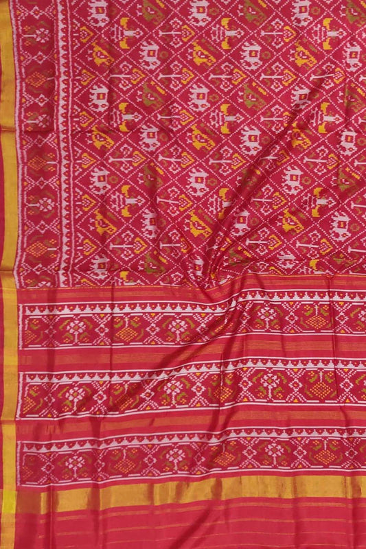 Red Handloom Single Ikat Patola Pure Silk Saree - Luxurion World