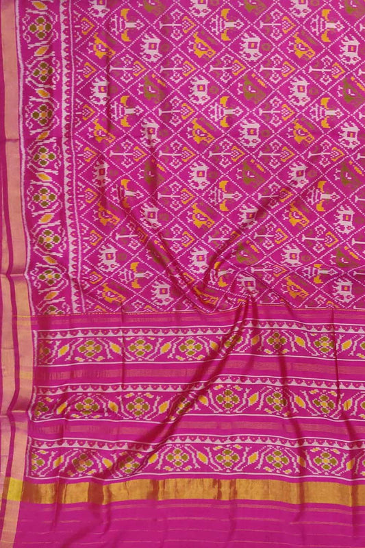 Pink Handloom Single Ikat Patola Pure Silk Saree - Luxurion World
