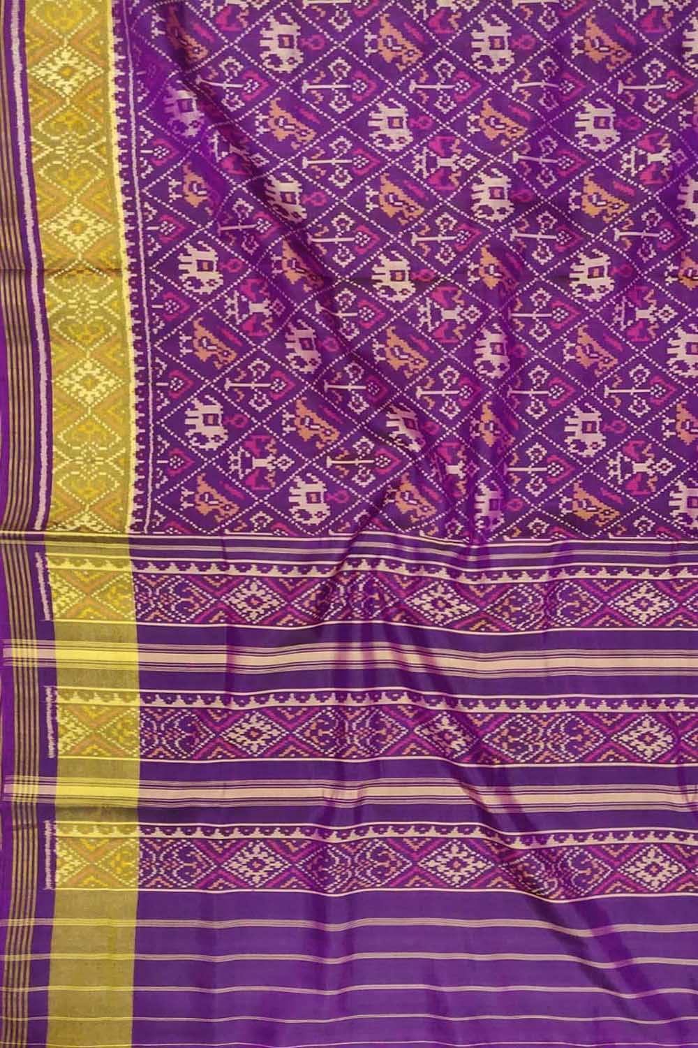 Purple Handloom Single Ikat Patola Pure Silk Saree - Luxurion World