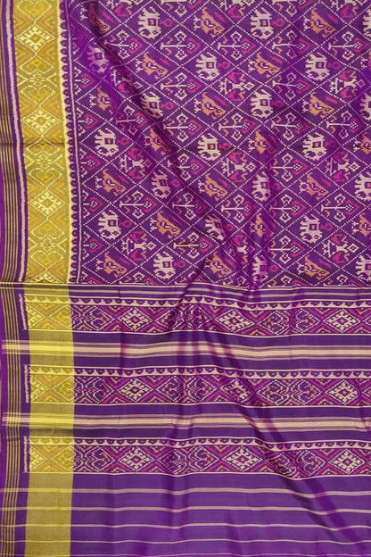Purple Handloom Single Ikat Patola Pure Silk Saree - Luxurion World