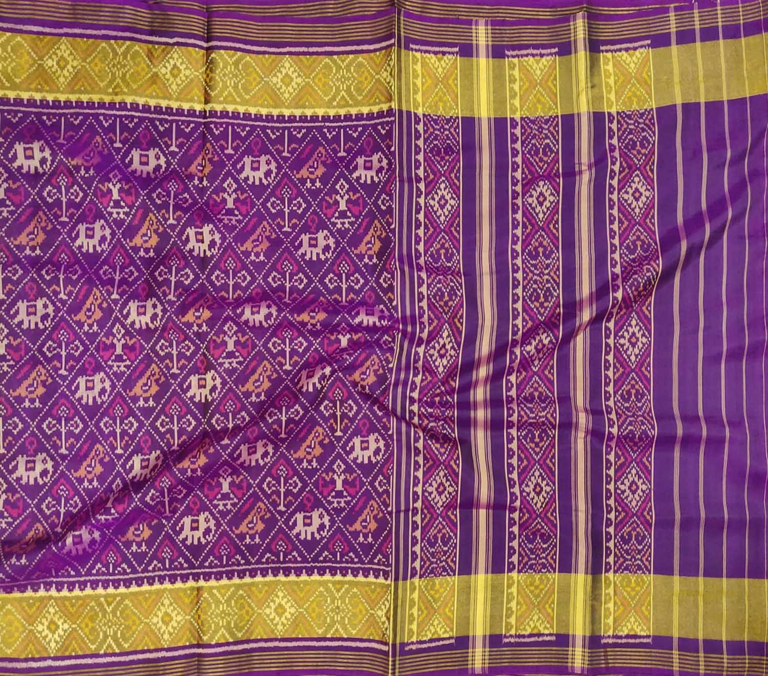 Purple Handloom Single Ikat Patola Pure Silk Saree - Luxurion World