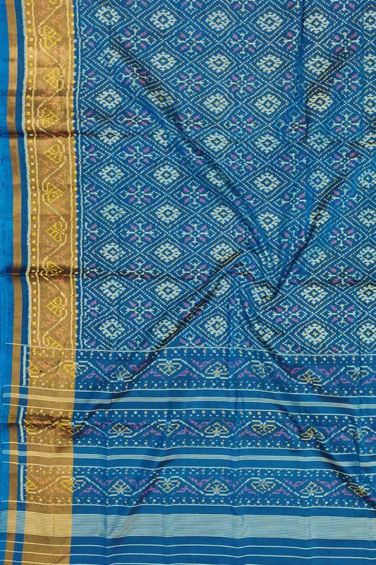Blue Handloom Single Ikat Patola Pure Silk Saree - Luxurion World