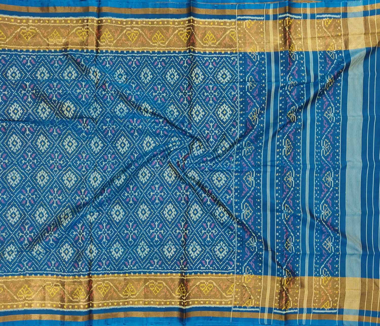 Blue Handloom Single Ikat Patola Pure Silk Saree - Luxurion World