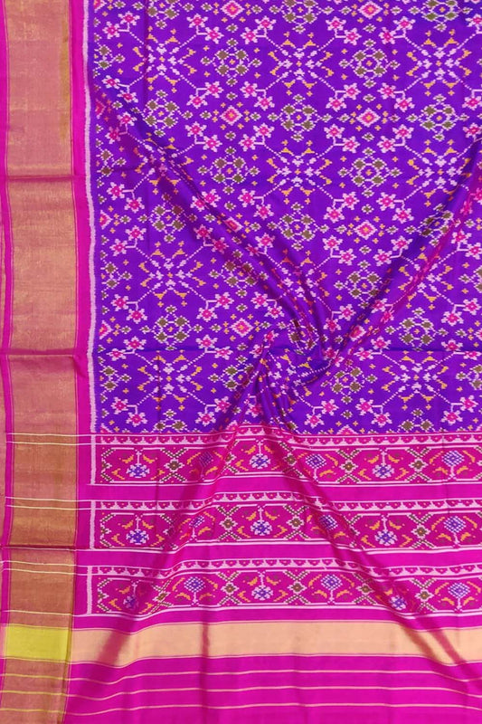 Purple Handloom Single Ikat Patola Pure Silk Saree - Luxurion World