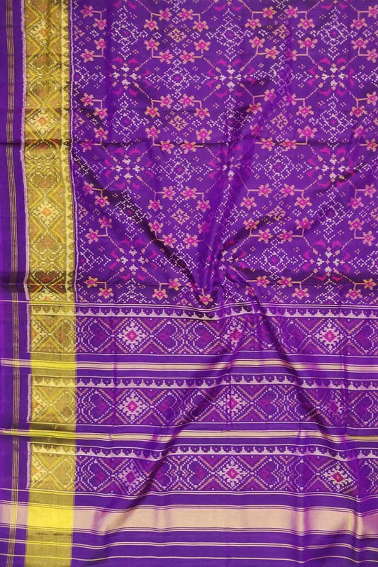 Purple Handloom Single Ikat Patola Pure Silk Saree - Luxurion World