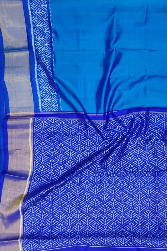 Blue Handloom Single Ikat Patola Pure Silk Saree - Luxurion World