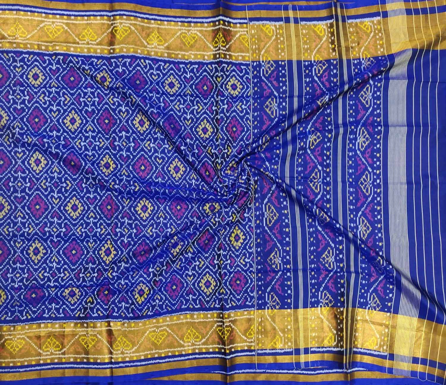 Blue Handloom Single Ikat Patola Pure Silk Saree - Luxurion World