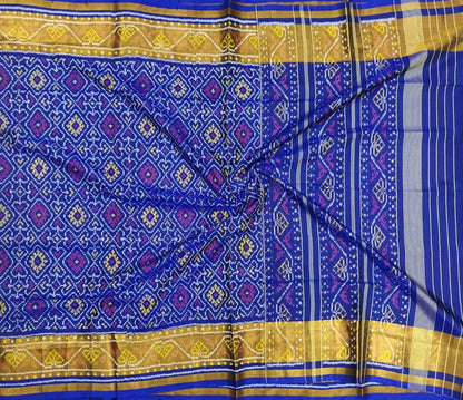 Blue Handloom Single Ikat Patola Pure Silk Saree - Luxurion World