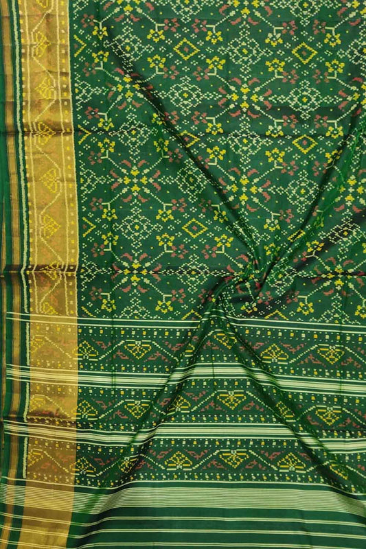 Green Handloom Single Ikat Patola Pure Silk Saree - Luxurion World