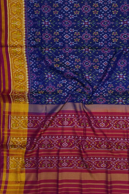 Exquisite Blue Patola Single Ikat Handloom Silk Saree: A Timeless Elegance