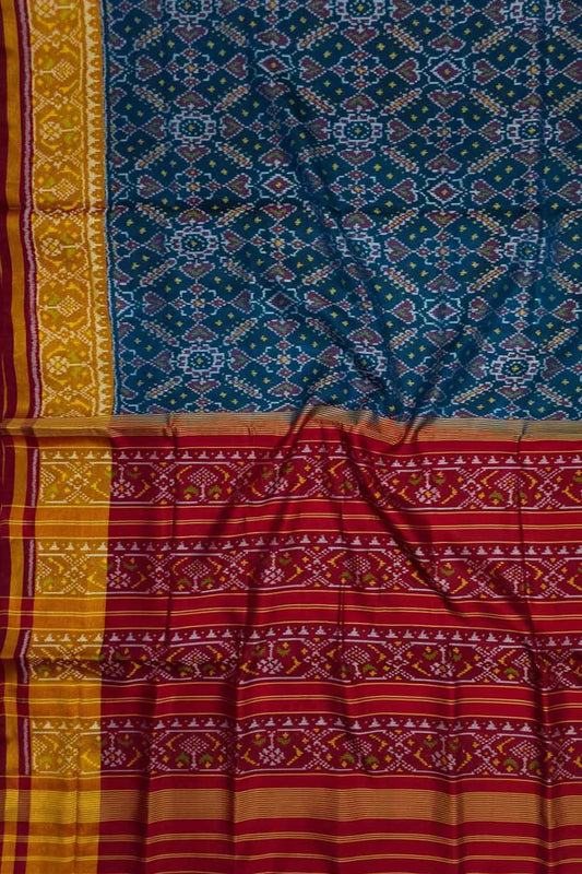 Exquisite Blue Patola Single Ikat Handloom Silk Saree: A Timeless Masterpiece