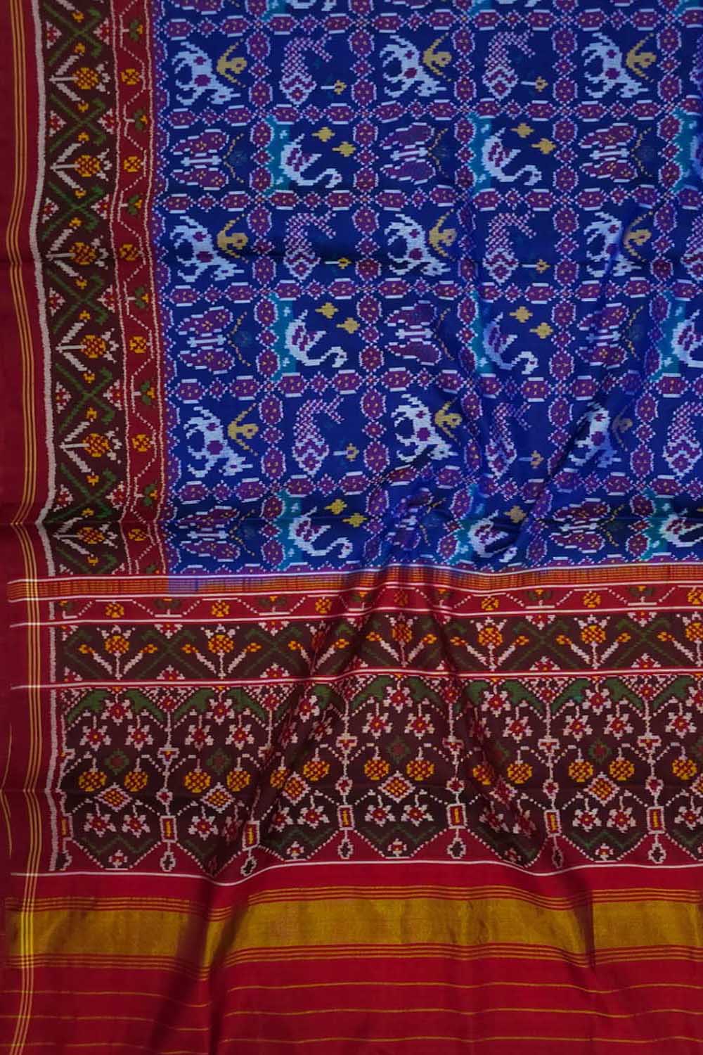 Blue Semi Patan Patola Handloom Pure Silk Saree - Luxurion World