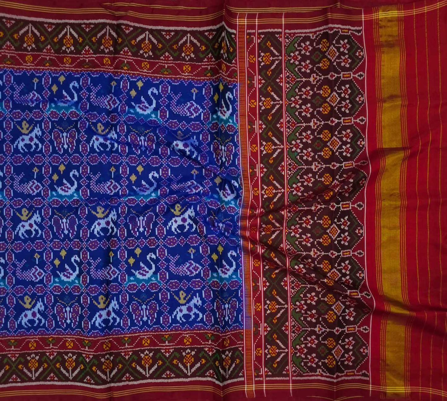 Blue Semi Patan Patola Handloom Pure Silk Saree - Luxurion World