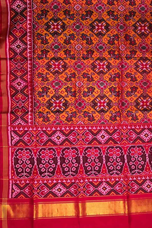 Stunning Orange Semi Patan Patola Silk Saree - Handloom - Luxurion World