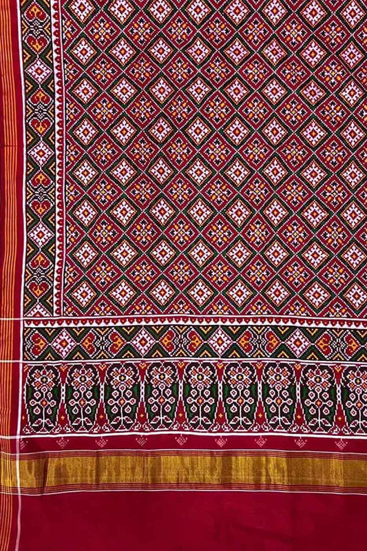 Red Patan Patola Handloom Pure Silk Double Ikat Saree