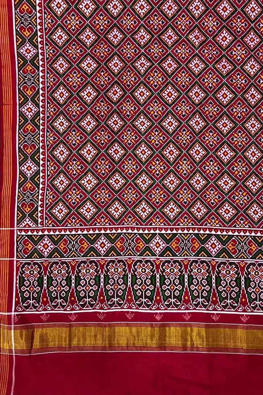Red Patan Patola Handloom Pure Silk Double Ikat Saree - Luxurion World