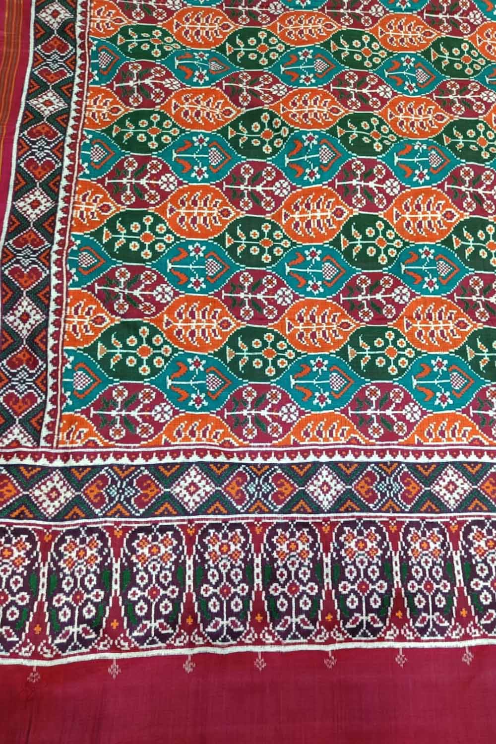 Multicolor Patan Patola Handloom Pure Silk Double Ikat Saree - Luxurion World