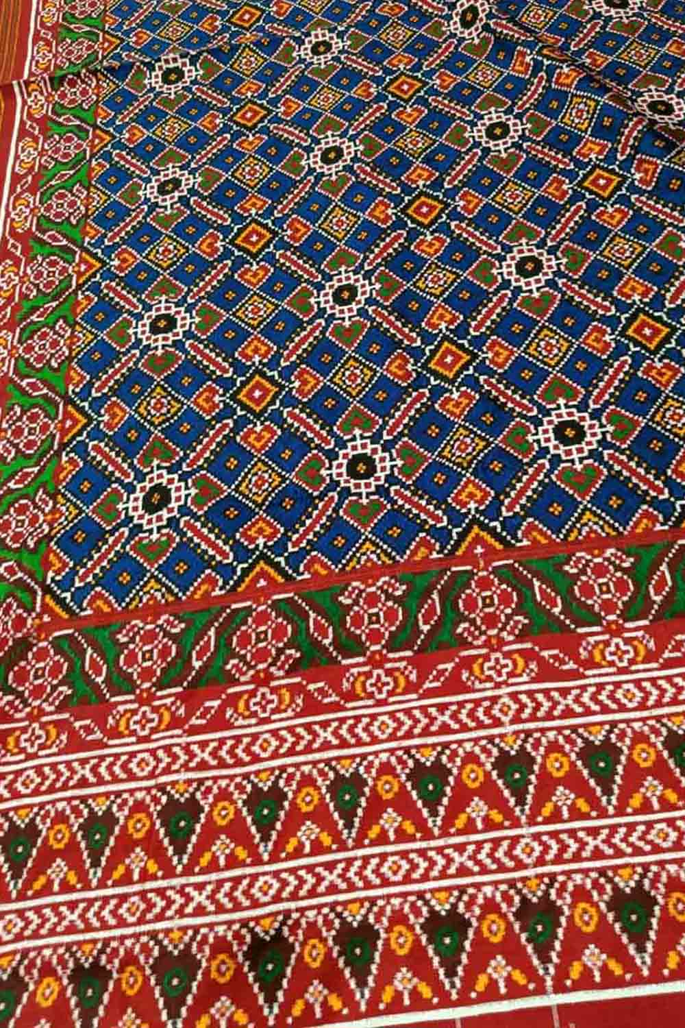 Blue Patan Patola Handloom Double Ikat Pure Silk Saree - Luxurion World