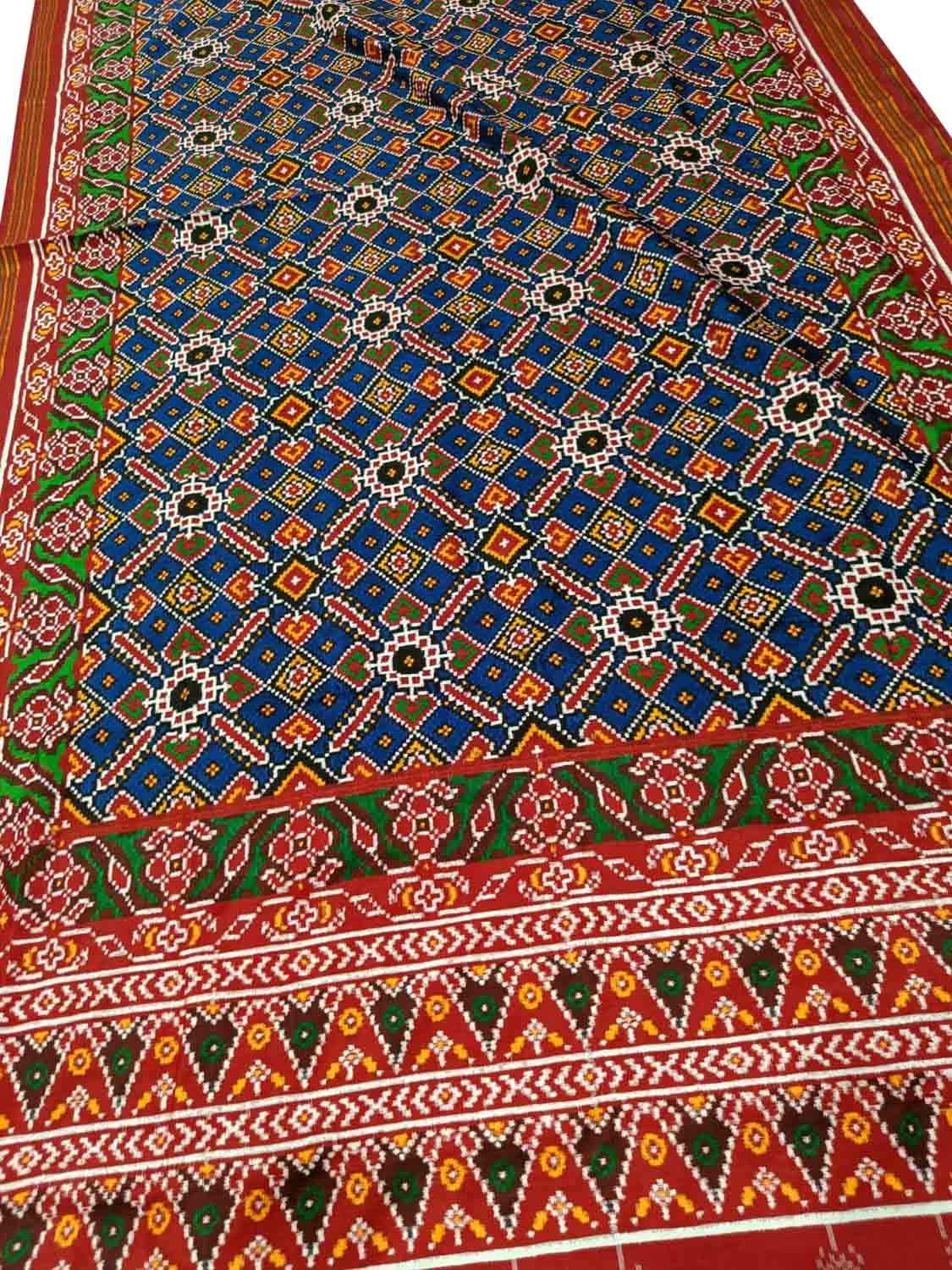 Blue Patan Patola Handloom Double Ikat Pure Silk Saree - Luxurion World
