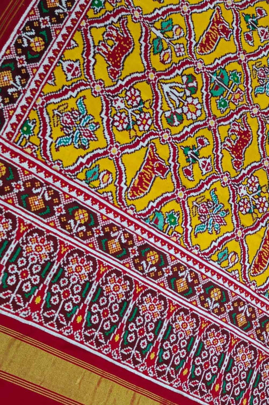Yellow Patan Patola Handloom Double Ikat Pure Silk Saree
