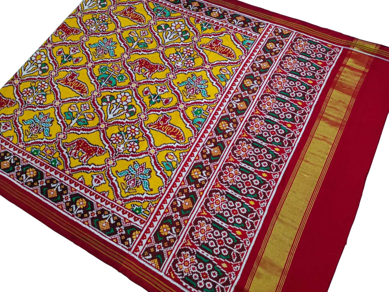 Yellow Patan Patola Handloom Double Ikat Pure Silk Saree - Luxurion World