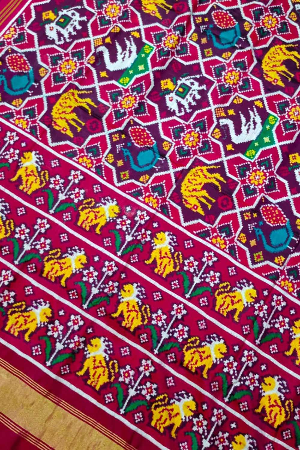 Pink Patan Patola Handloom Double Ikat Pure Silk Saree - Luxurion World