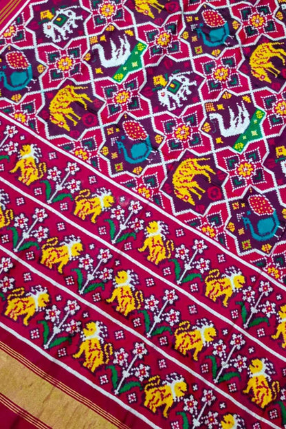 Pink Patan Patola Handloom Double Ikat Pure Silk Saree - Luxurion World