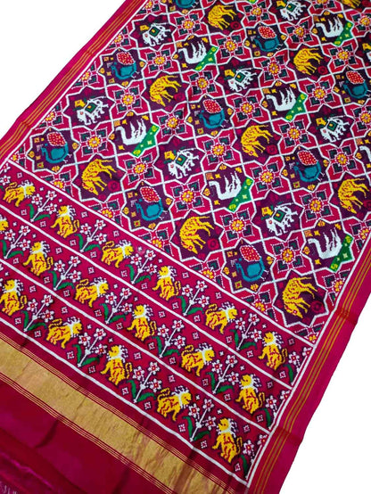 Pink Patan Patola Handloom Double Ikat Pure Silk Saree - Luxurion World