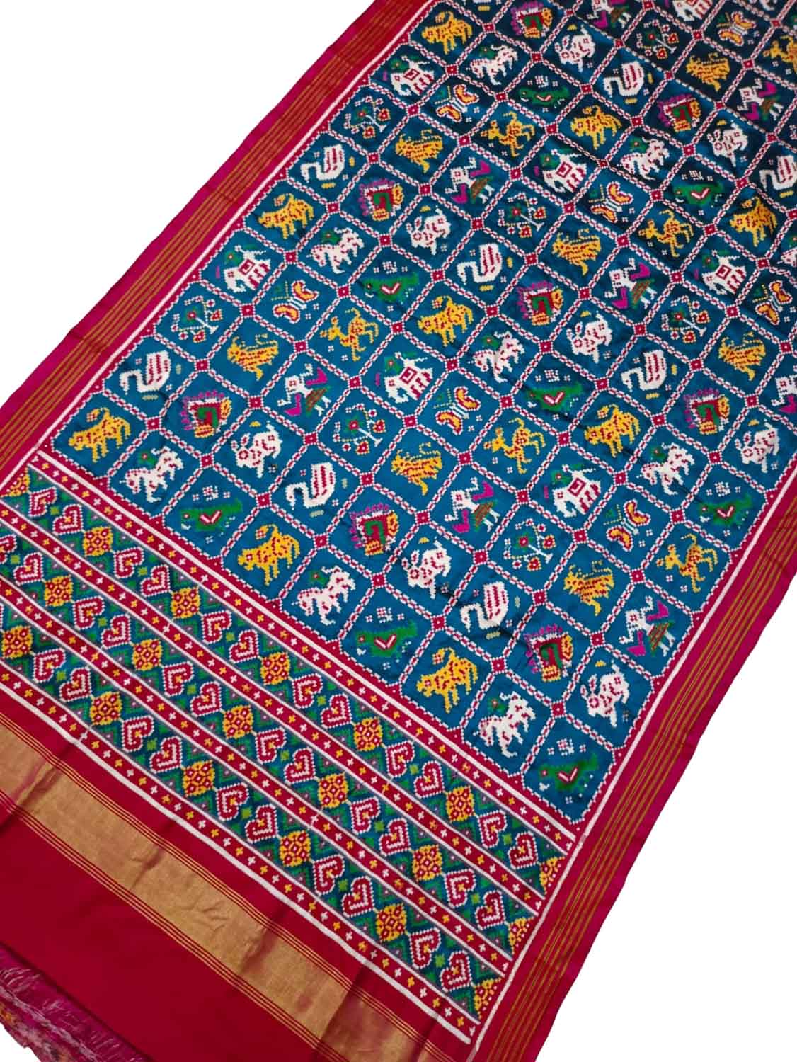 Blue Patan Patola Handloom Double Ikat Pure Silk Saree - Luxurion World
