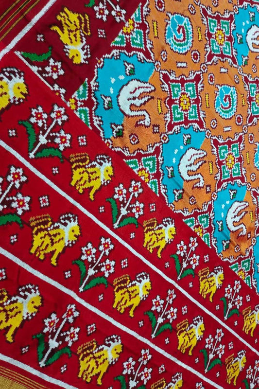 Multicolor Patan Patola Handloom Double Ikat Pure Silk Saree - Luxurion World