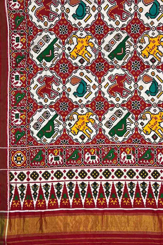 Red Patan Patola Handloom Double Ikat Pure Silk Saree - Luxurion World