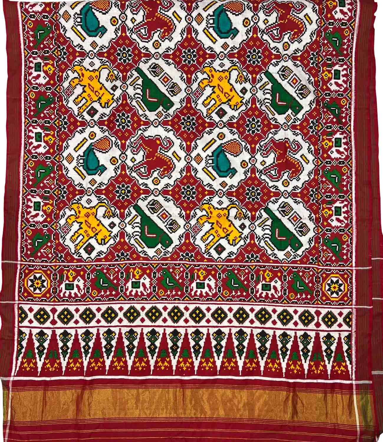 Red Patan Patola Handloom Double Ikat Pure Silk Saree - Luxurion World