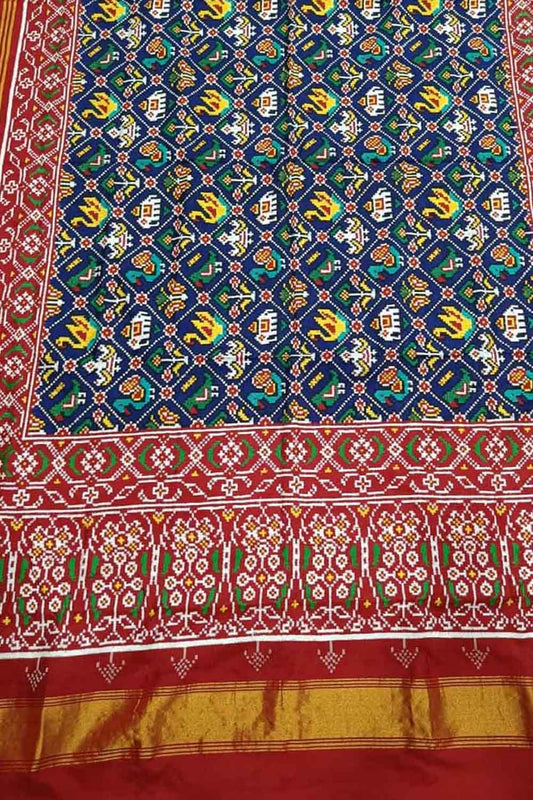 Blue Patan Patola Handloom Double Ikat Pure Silk Saree - Luxurion World