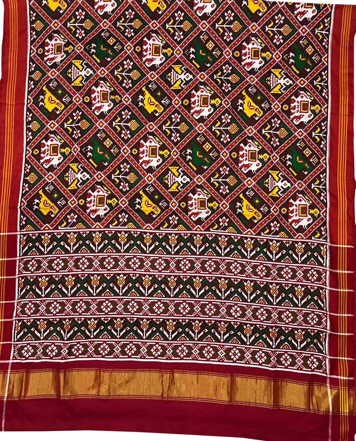 Multicolor Patan Patola Handloom Double Ikat Pure Silk Saree - Luxurion World