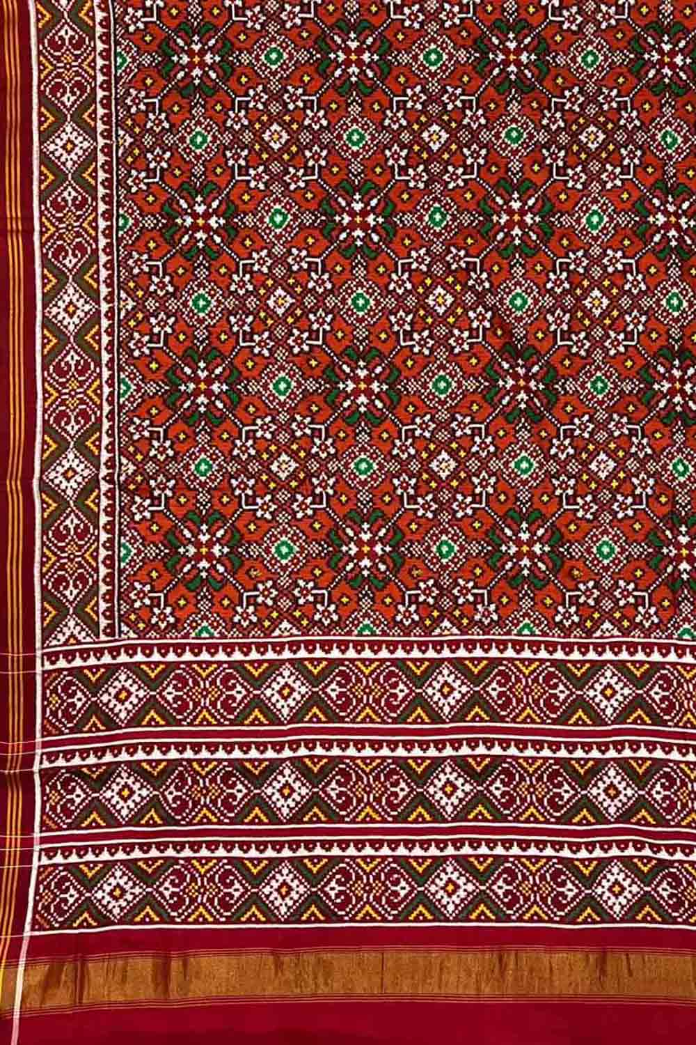 Orange Patan Patola Handloom Double Ikat Pure Silk Saree - Luxurion World