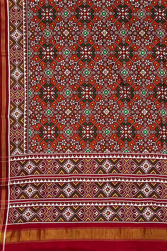 Orange Patan Patola Handloom Double Ikat Pure Silk Saree - Luxurion World