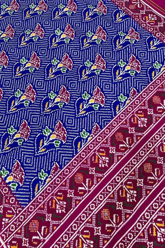 Exquisite Blue Patan Patola Handloom Double Ikat Silk Saree